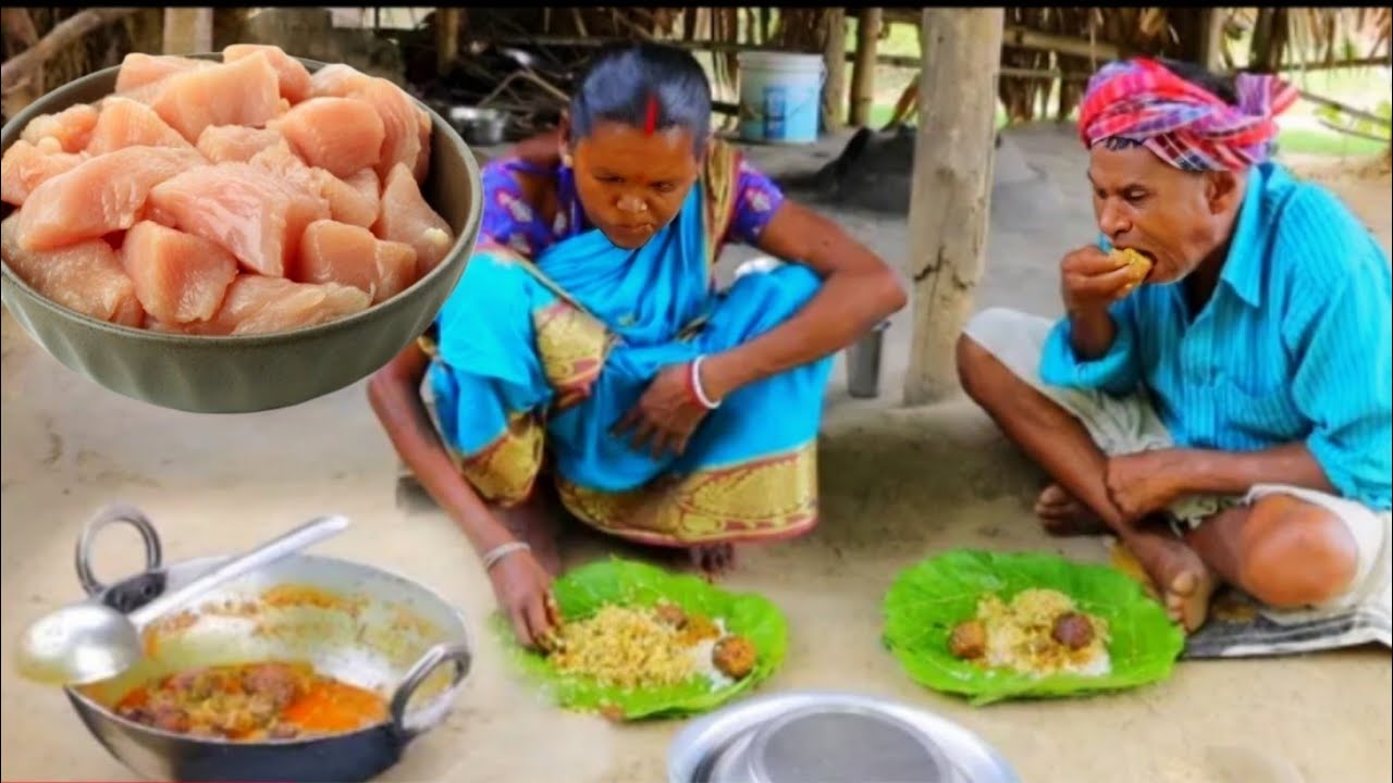 Chicken Kofta Curry || cooking and eating by santali tribe old couple #chickenkofta