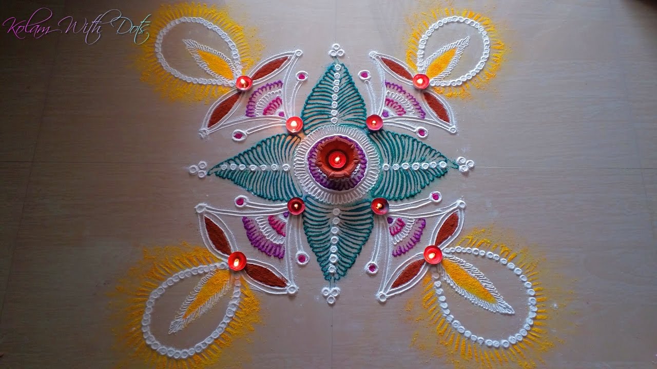 New Easy Rangoli Design with Colours for festivals - diwali diya rangoli making!