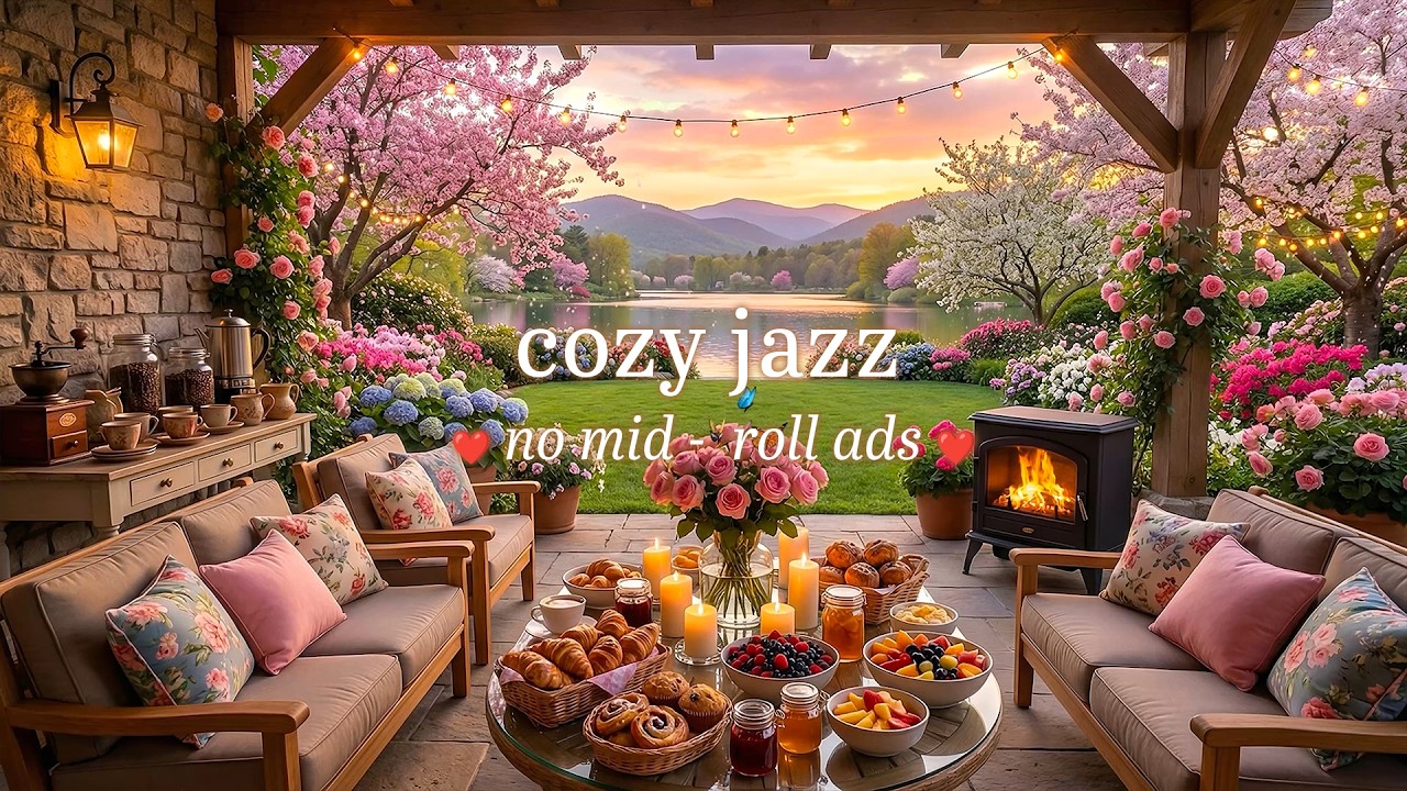 🌸 Spring Warm Jazz (NO MID-ROLL ADS) –  Cozy Café Ambience for Relaxation & Focus