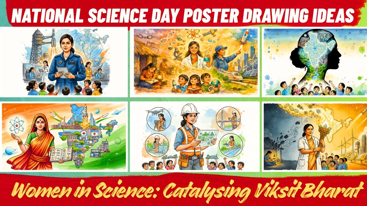 Women in Science Catalysing Viksit Bharat Poster | National Science Day Poster Drawing 2026