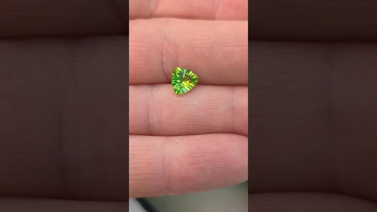 Trillion Concave Cut Peridot from Arizona, 1.17 carat Peridot. Us Mined Gem. 6.89 mm