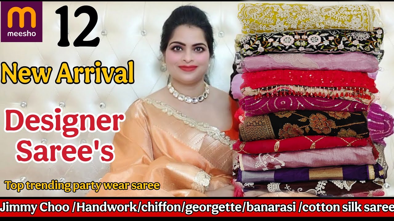 🥰 Meesho Saree Haul494 Rs.🥰 Georgette/Bnarsi Silk Chickenkari /Jimmy Choo/Meesho Partywear Saree