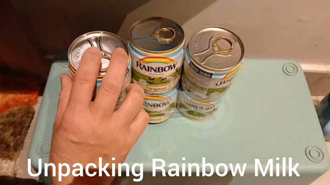 Unpacking evaporated  milk with free  mug