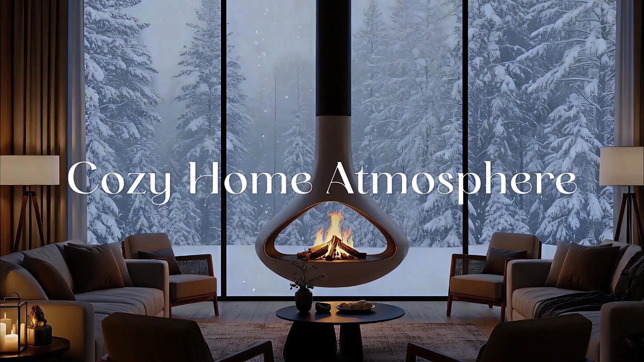 Cozy Home Atmosphere by the Fireplace with a Winter Forest View