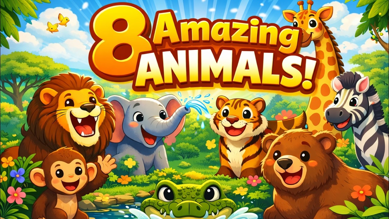 8 Amazing Wild Animals for Kids | Learn Animal Names, Sounds and Fun Facts | Fun Animal Video 🦁🐘🐯