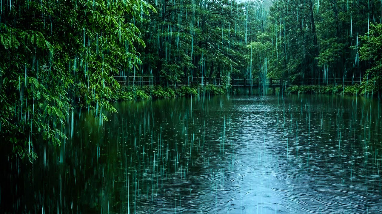 Instant Sleep with Gentle Rain Falling on Forest Lake | ASMR Pure Forest Rain to Reduce Stress