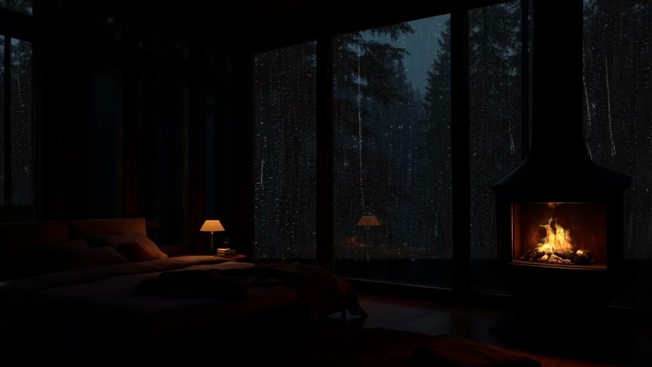 Heavy Rain on Cabin Roof 🌧️ Relaxing Thunderstorm Sounds for Deep Sleep and Calm Nights