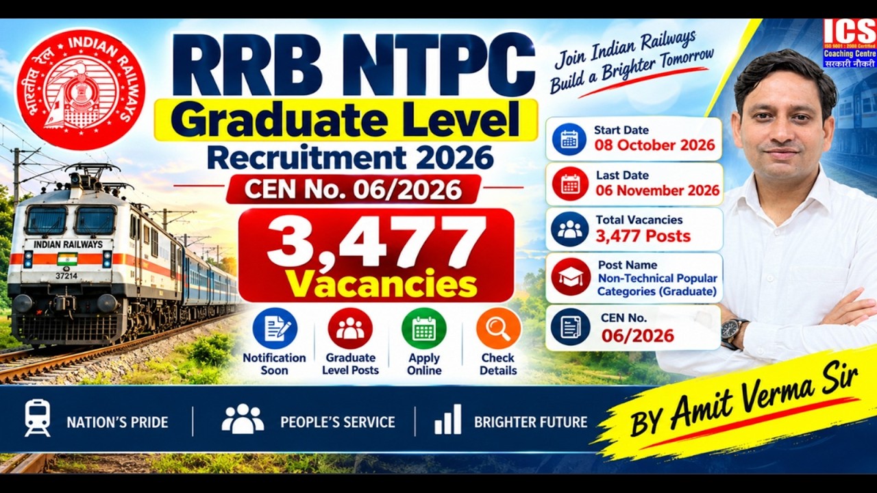 RRB NTPC Graduate Level Recruitment 2026 | 3,477 Vacancies | CEN 06/2026| By Amit Verma Sir