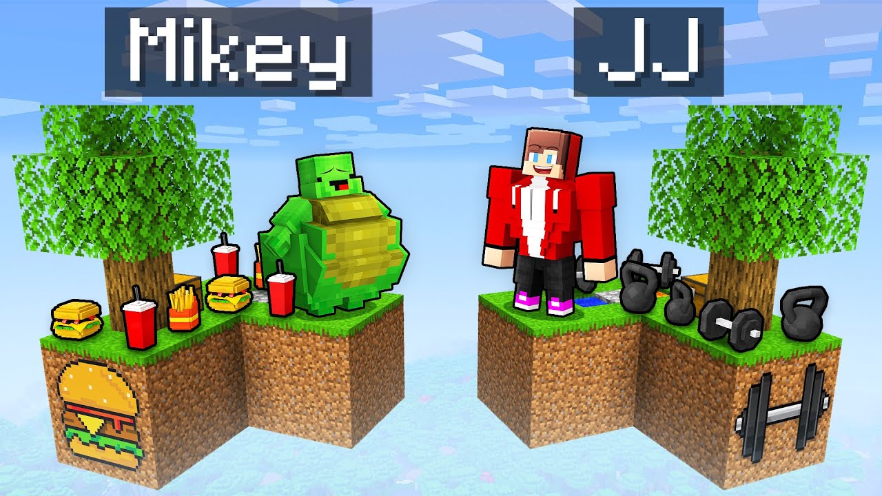 Mikey FAT vs JJ STRONG SKYBLOCK Battle in Minecraft (Maizen)