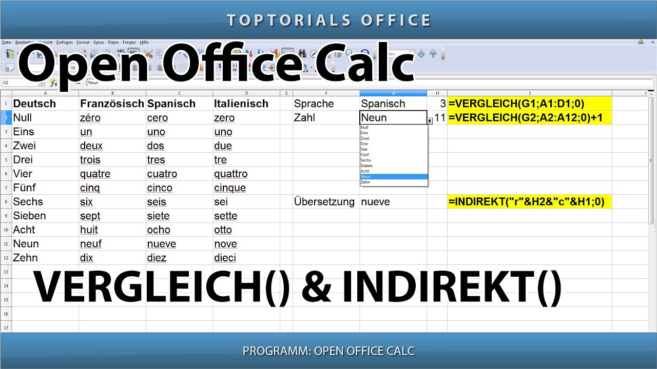 VERGLEICH() & INDIREKT() & Auswahllisten (OpenOffice Calc)