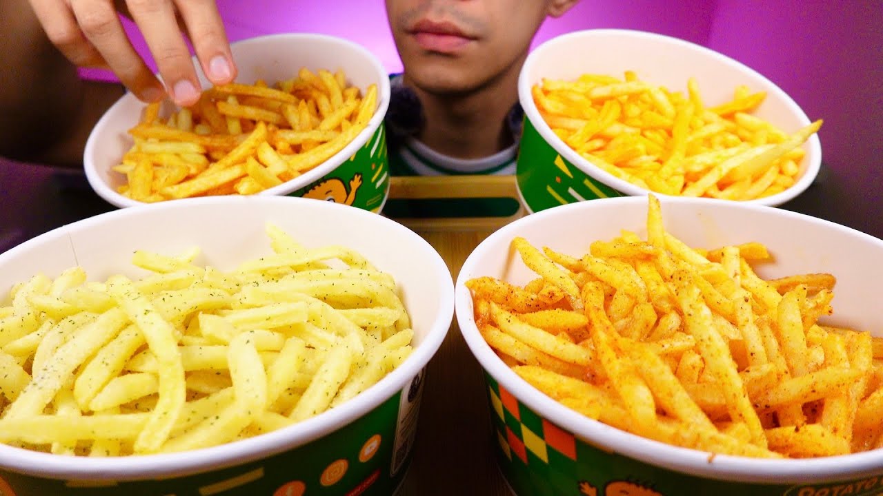 POTATO CORNER FRIES (BBQ, Cheese, Sour Cream) MUKBANG ASMR *No Talking*