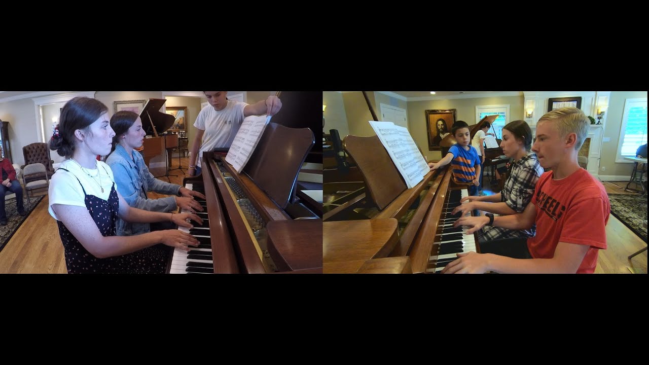 3 Identical Triplet Girls + 1 Piano Boy Play Epic Two Piano Duet of Stars & Stripes Forever