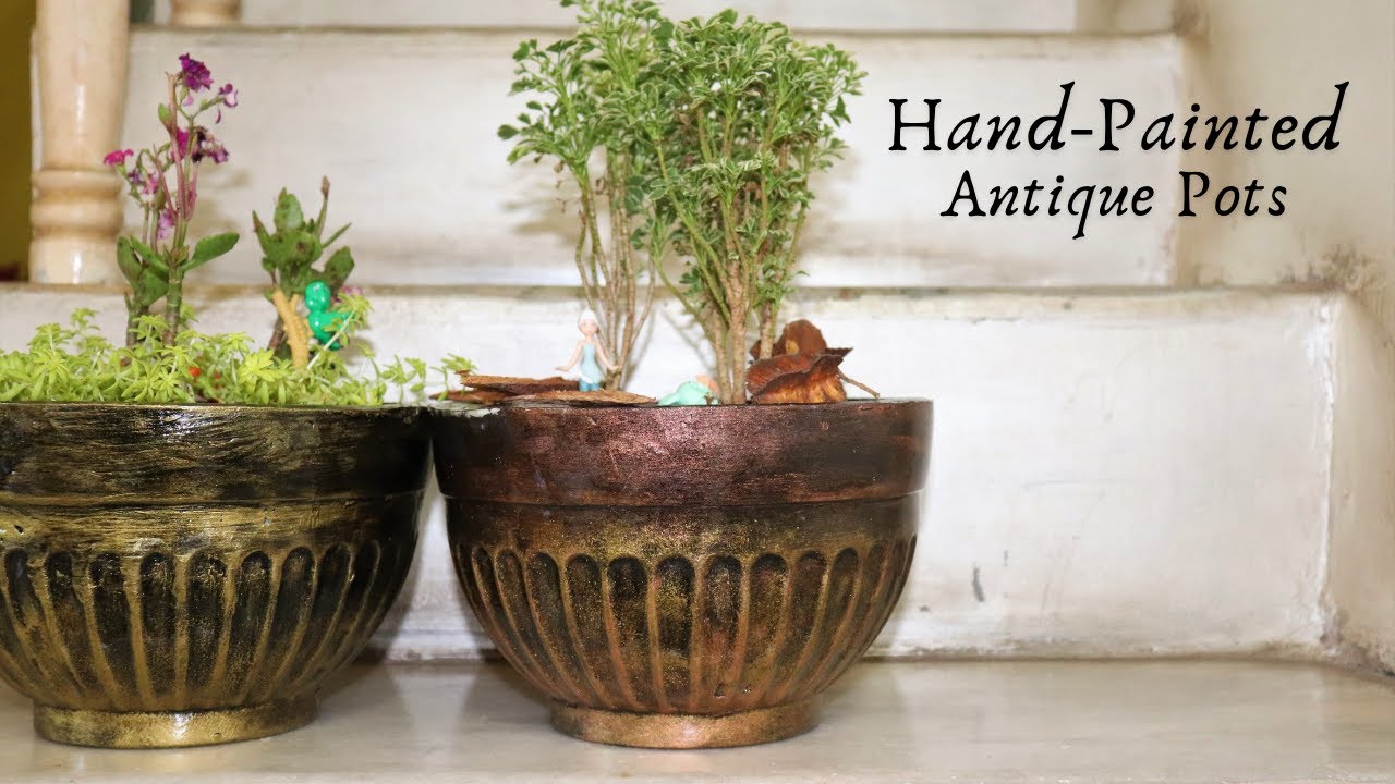 DIY How to add Hand-Painted Antique Texture to a Concert pot using only Acrylic powder colors.