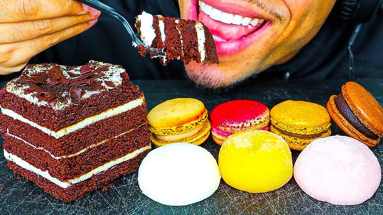 ASMR CHOCOLATE CAKE MOCHI ICE CREAM MACARONS EATING SHOW MUKBANG JERRY NO TALKING