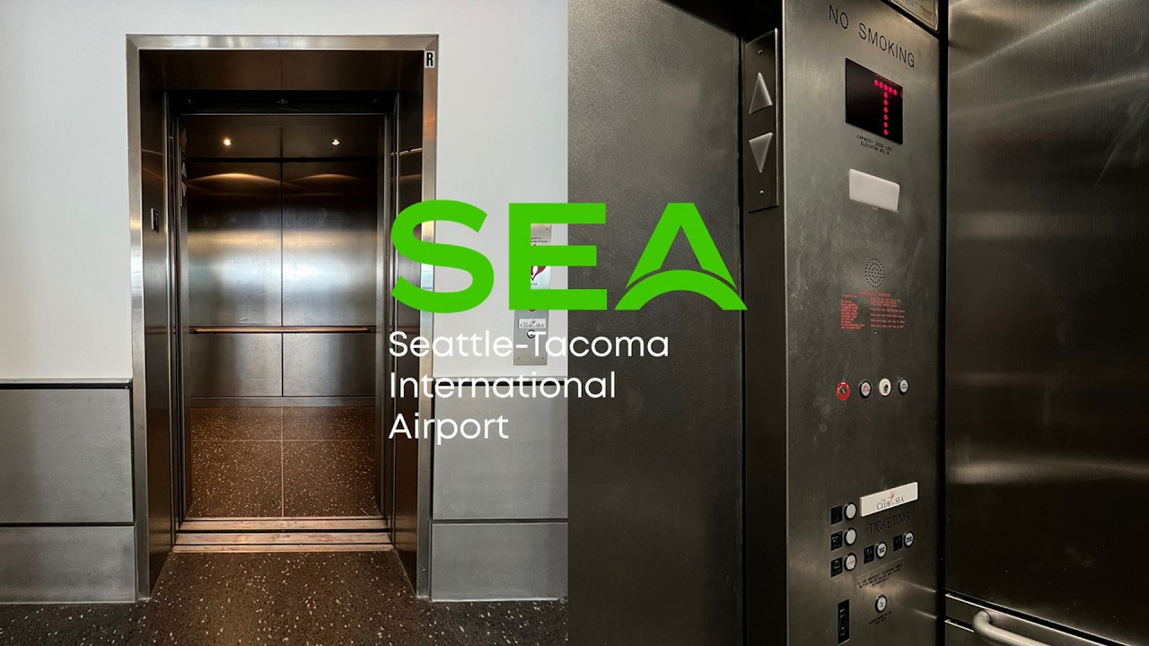 Гидравлический лифт Монтгомери в клуб SEA - международный аэропорт SEATAC - Сиэтл, штат Вашингтон.