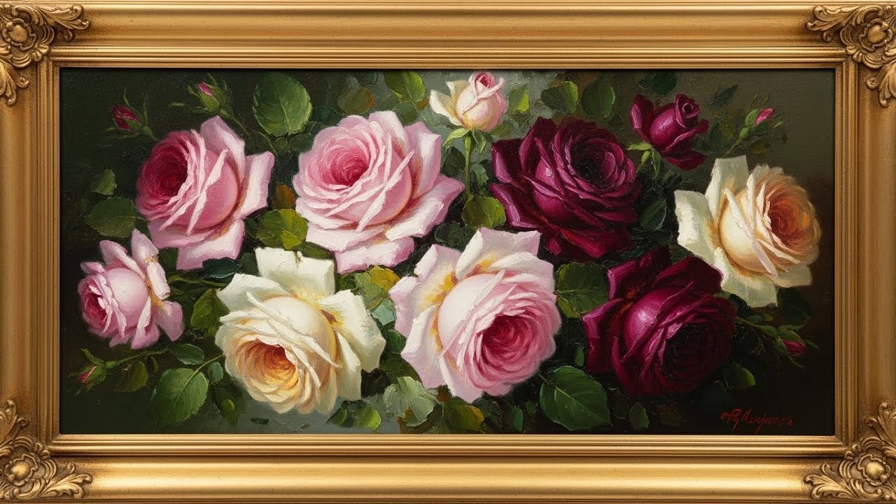 Frame TV Art: Elegant Roses in Classic Oil Painting | 4K Ambient Art