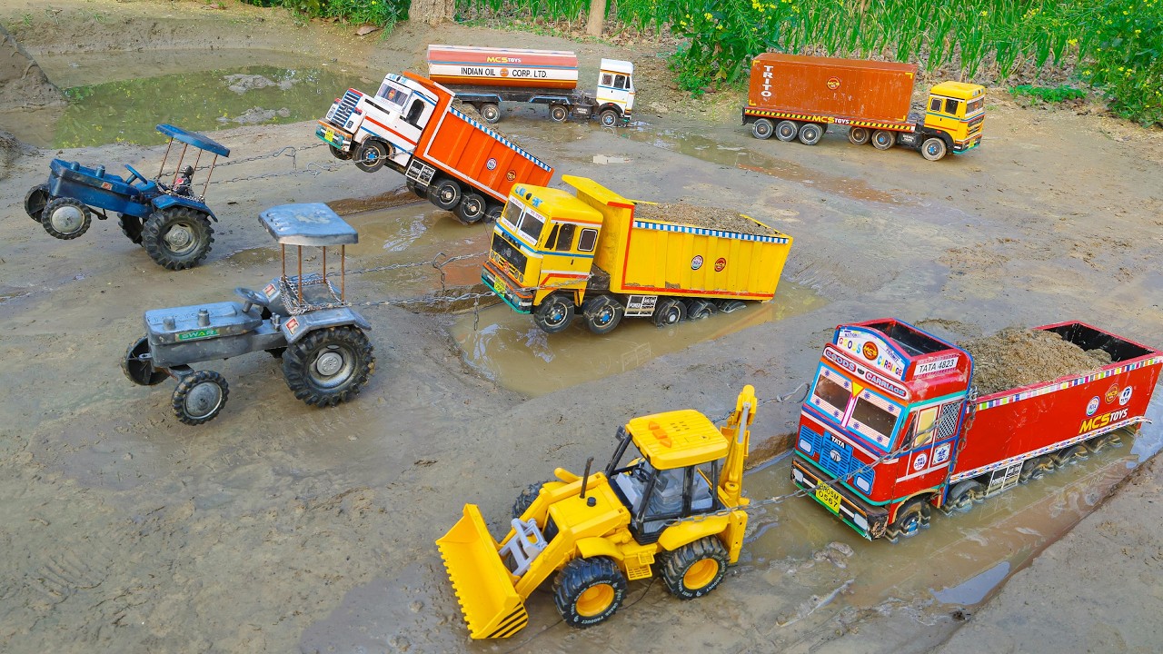 TATA Truck Volvo Dumper Tipper Muddy Accident Pulling Out Jcb 3dx Swaraj Tractor |Cartoon #jcbvideo