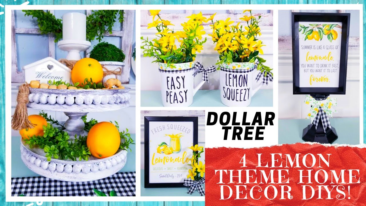 4 DOLLAR TREE HOME DECOR DIY CRAFTS | Lemon Farmhouse 2 Tier Bead Tray | Spring Floral Mugs | Signs