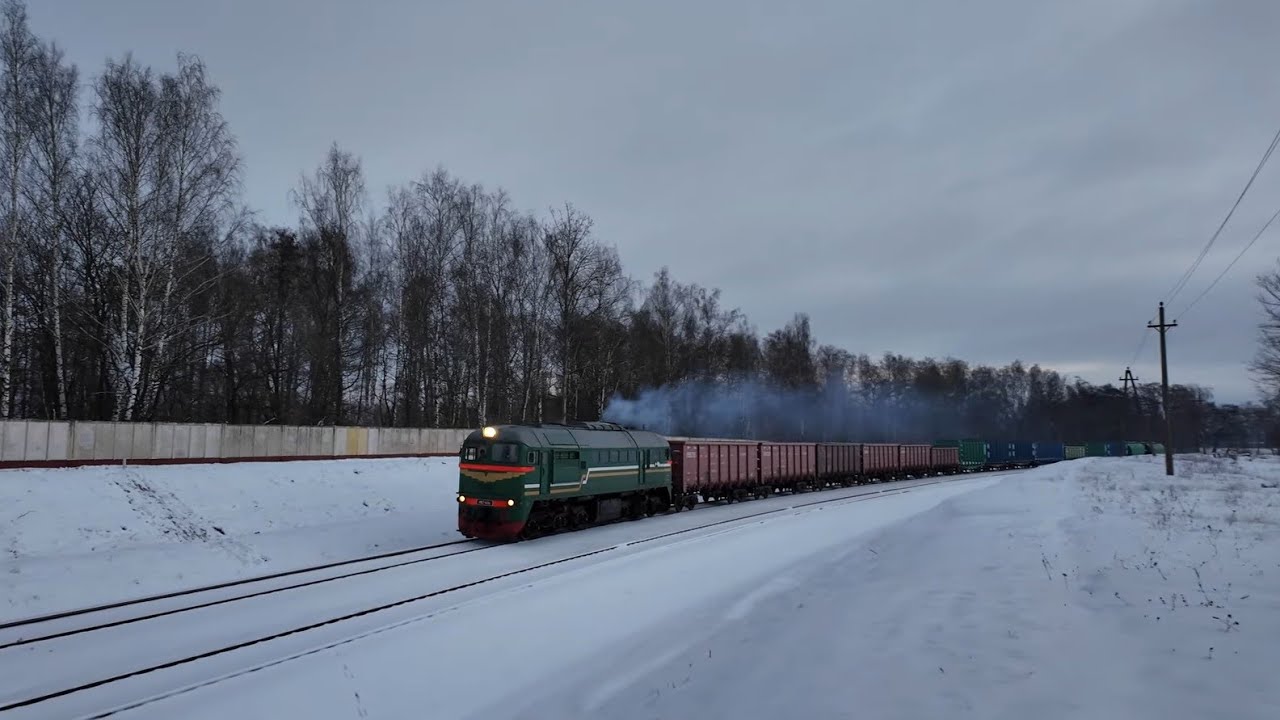 М62-1484 с вывозным поездом на перегоне Бобруйск — Красный брод.