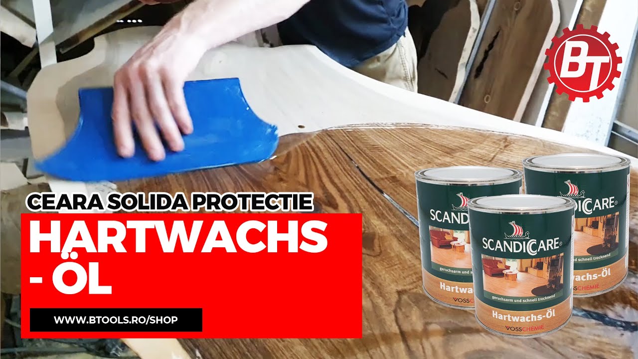 Blat de masa din lemn si rasina epoxidica finisat cu ceara solida - HARTWACHS-ÖL.