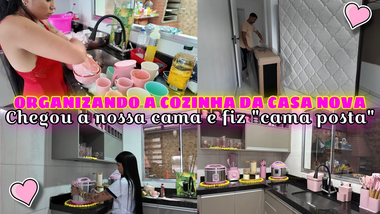 CASA NOVA PEGANDO FORMA||COMECEI A ORGANIZAR A COZINHA e FICOU LINDA+NOSSA CAMA CHEGOU e JÁ ARRUMEI💕
