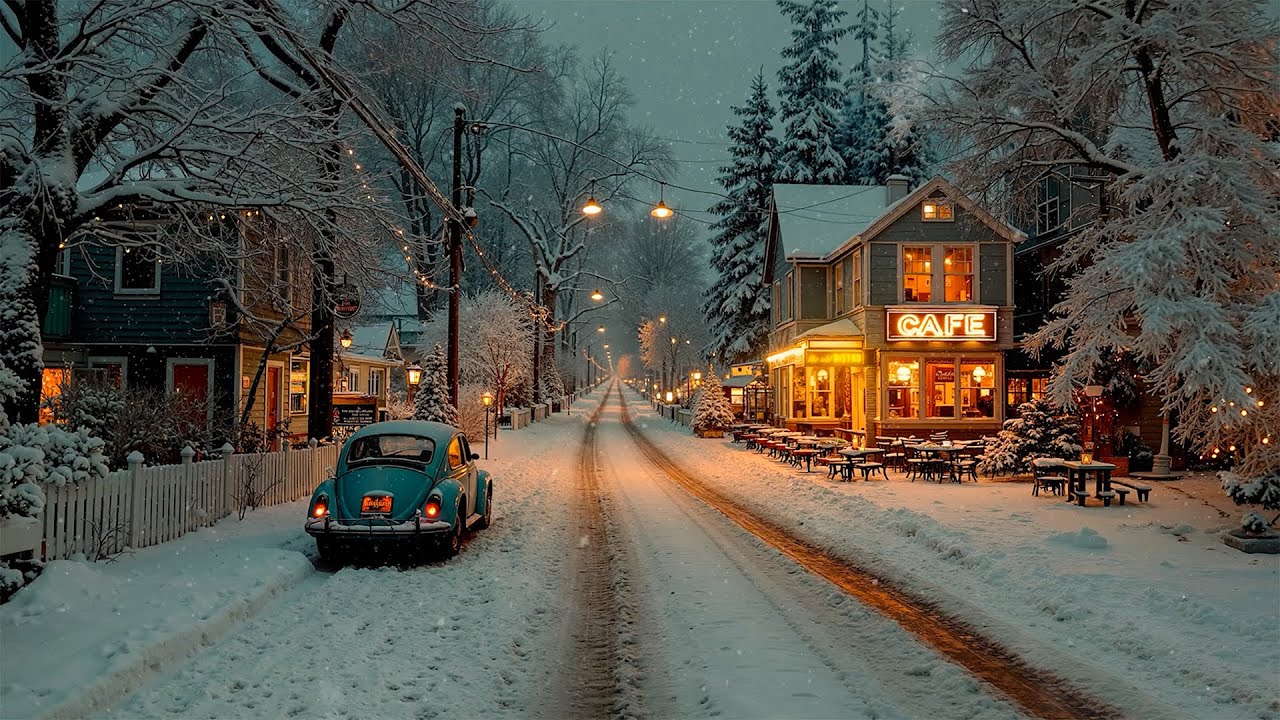 Slow Piano Jazz ❄️ Snowy Coffee Shop on a Quiet Small Town Night | Winter Jazz Vibes for Deep Mood ☕