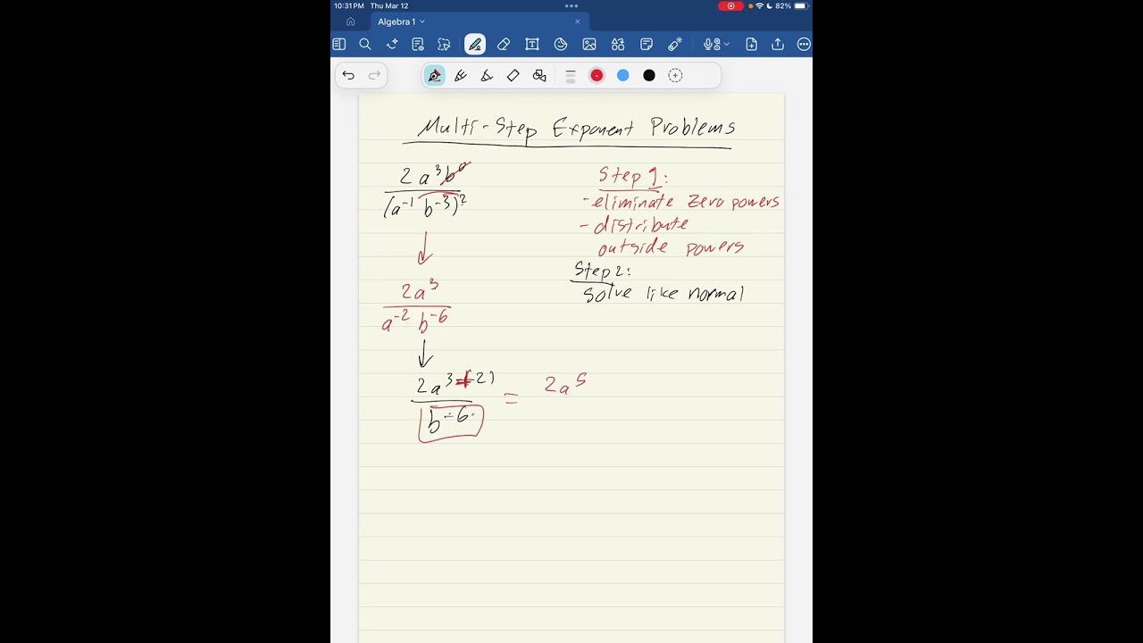 Algebra 1 - Unit 6 - Properties of Exponents - Multi-step Problems Day 2