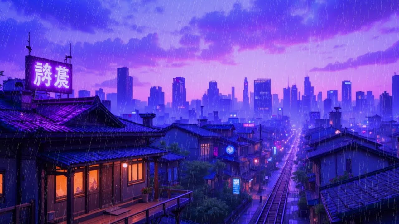 Rainy Purple City 🌧️ Lofi Beats for Late Night Focus & Calm