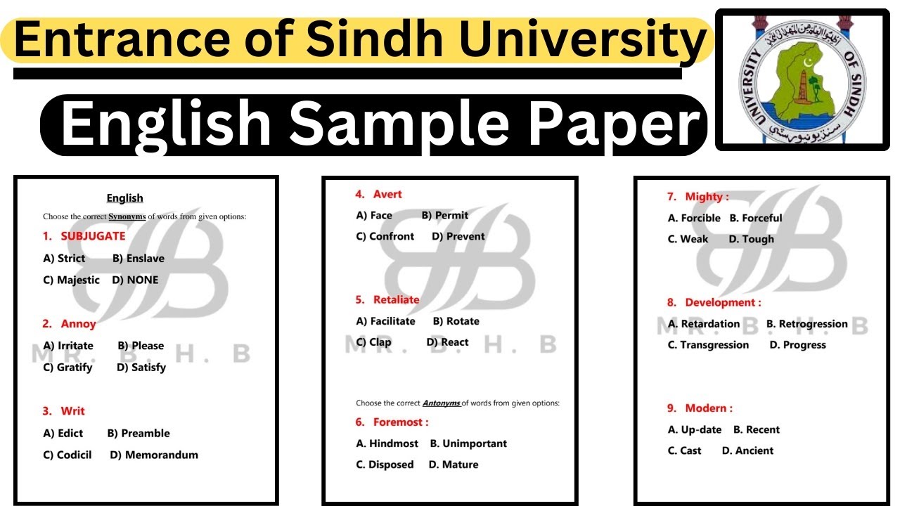 English sample for Sindh university | Entrance test 2024 - 2025 | English guess paper MCQs | 01