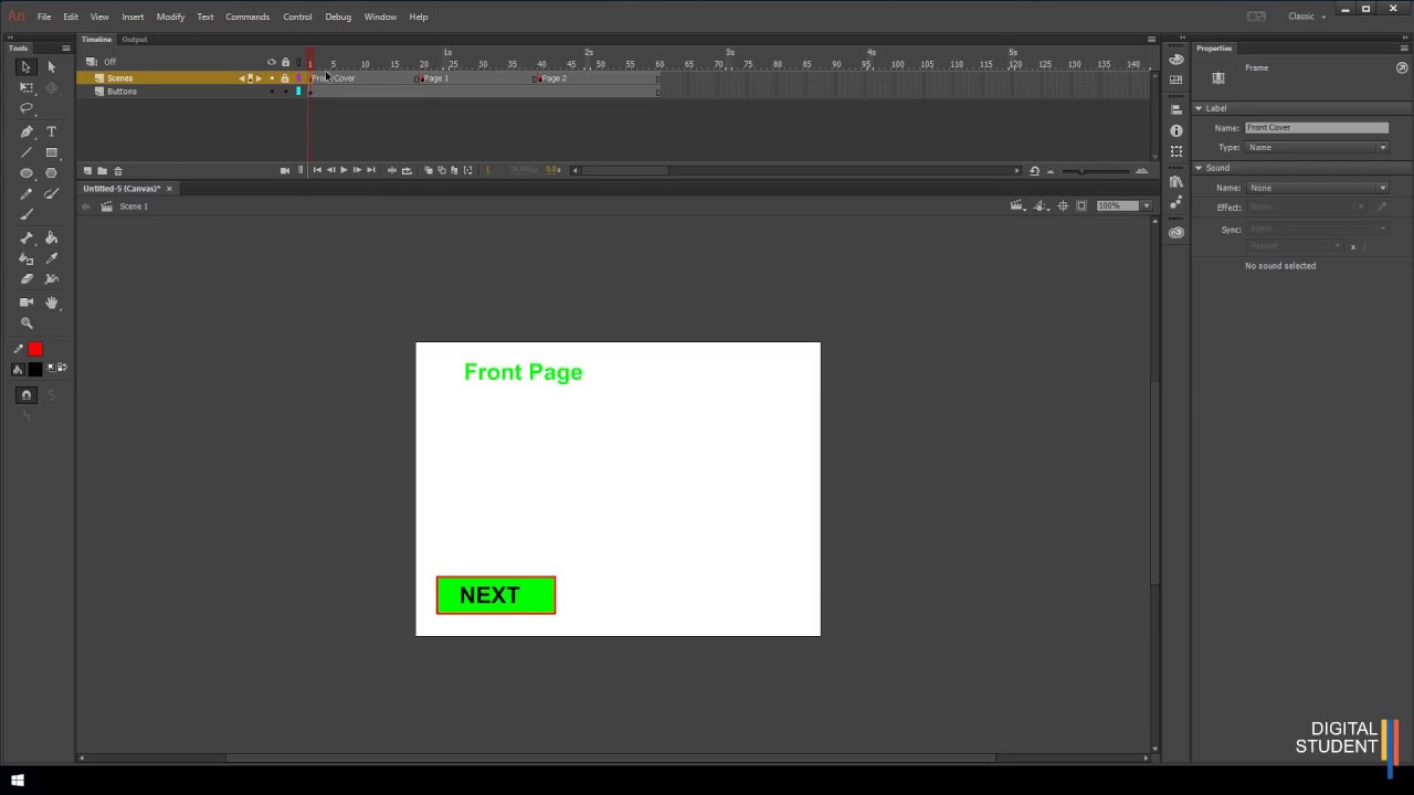 2. Scene Changing Buttons - Adobe Animate Interaction Project - Digital Student Online School