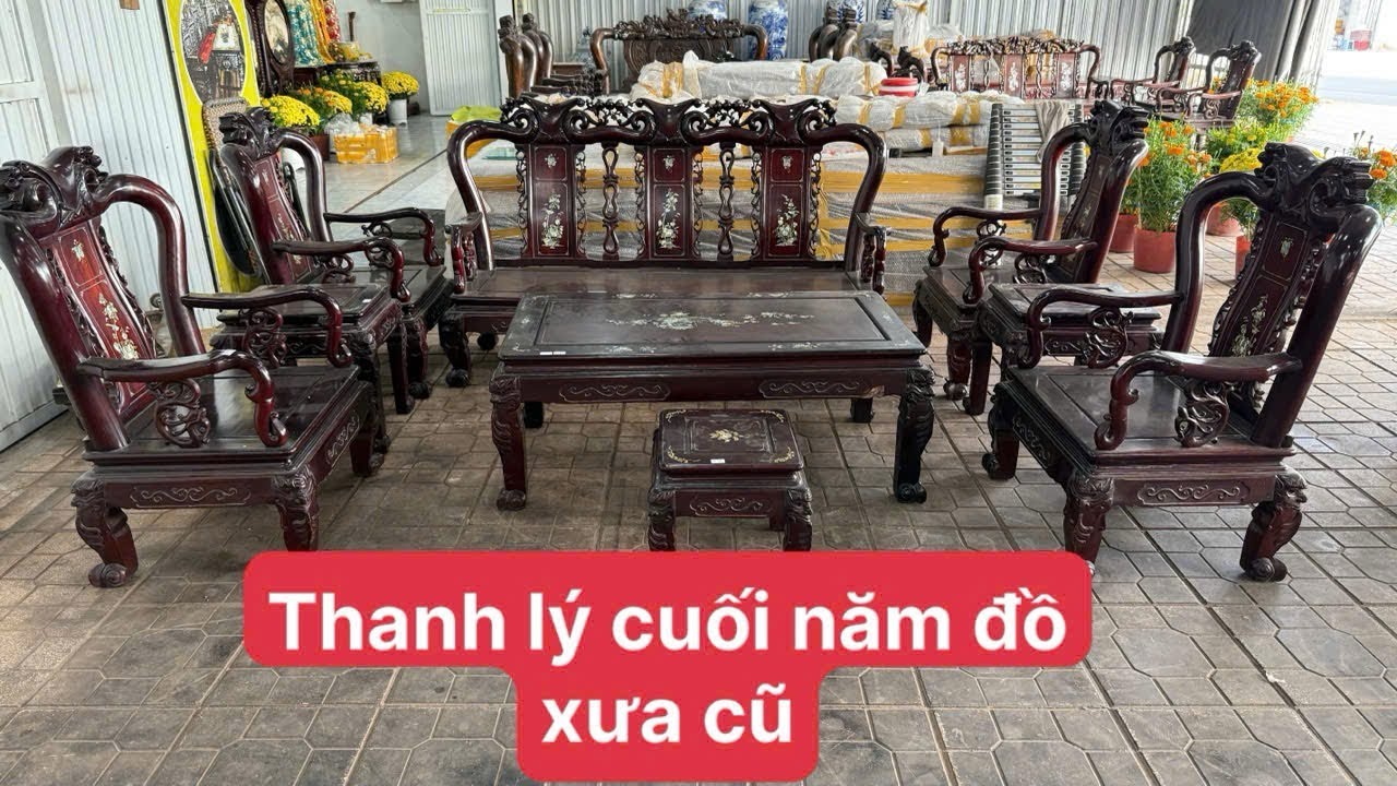 Thanh ký đồ xưa cũ cuối năm, bộ bàn gõ 9 món, long sàn, giường sạp, tủ thờ, bàn cẩm, đồ xưa Mekong