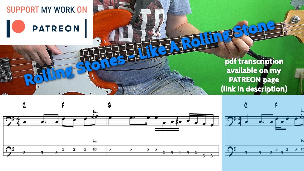 Rolling Stones - Like A Rolling Stone (Bass cover with tabs)