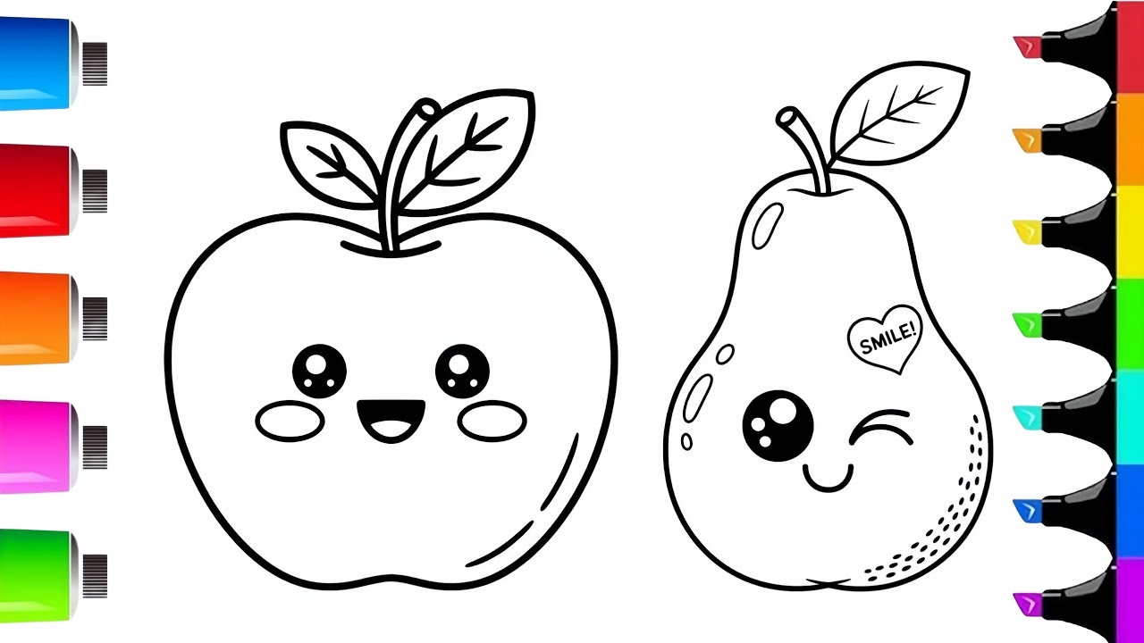 Apple 🍏🍎 And Pear 🍐 Coloring  Coloring For Kids 