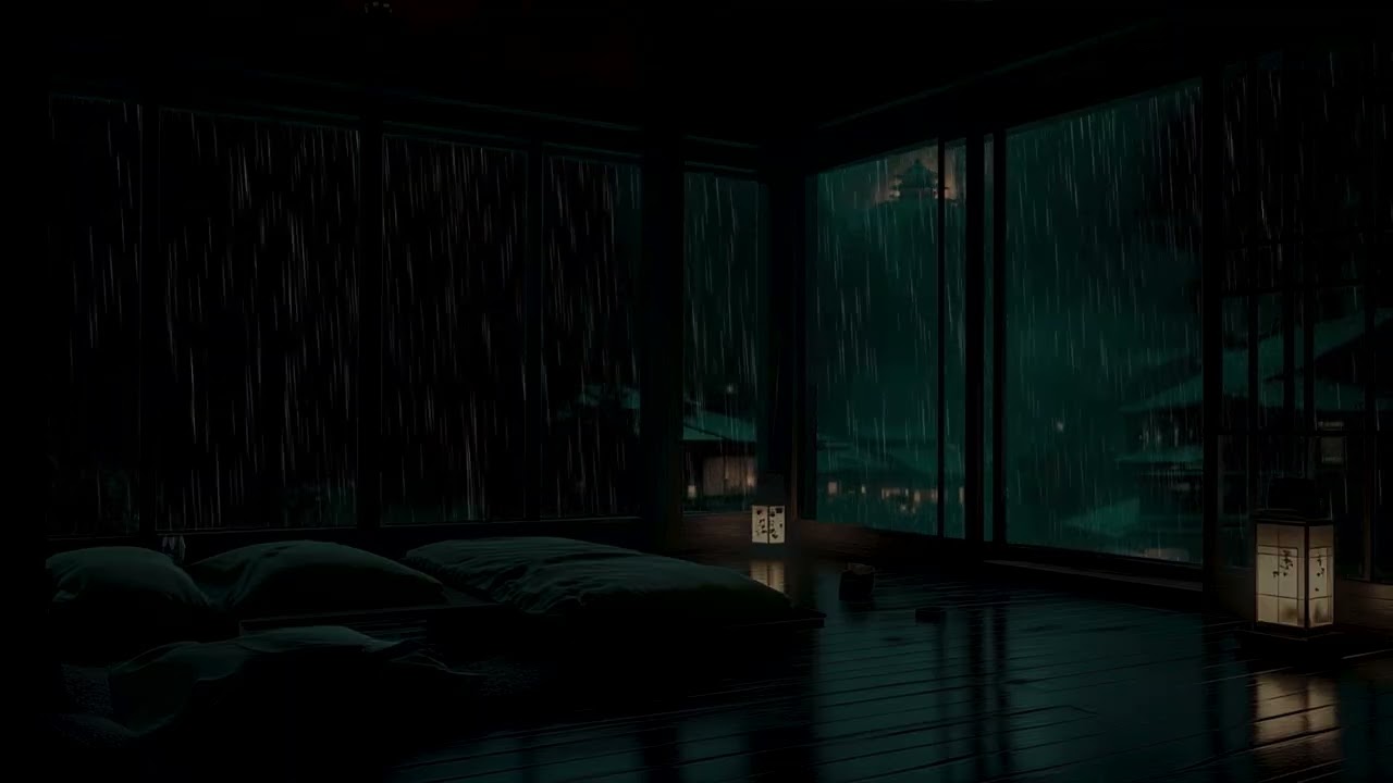 Japanese Rainy Night Ambience Through Shoji Windows — Calm Zen Room Sounds for Sleep & Study