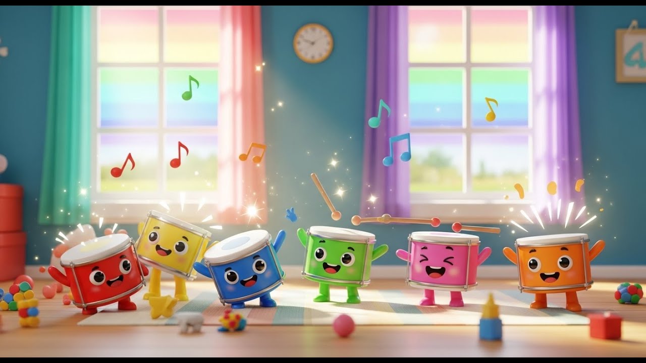 Sechs kleine Spielzeugtrommeln, boom boom | Rhythmuslied & Musikvideo für Kinder