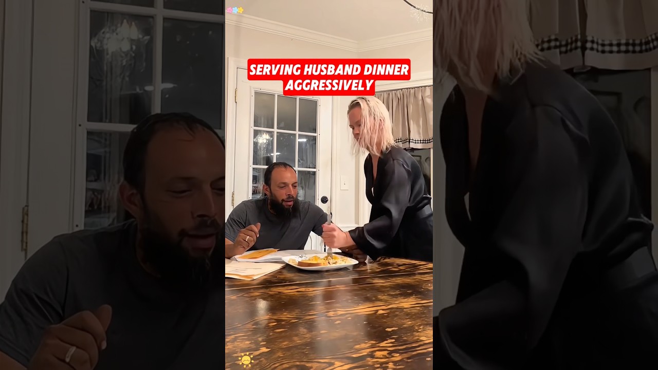 Serving husband dinner aggressively #funnyprank #funnyvideos #pranks #scareprank #scared #fyp #usa