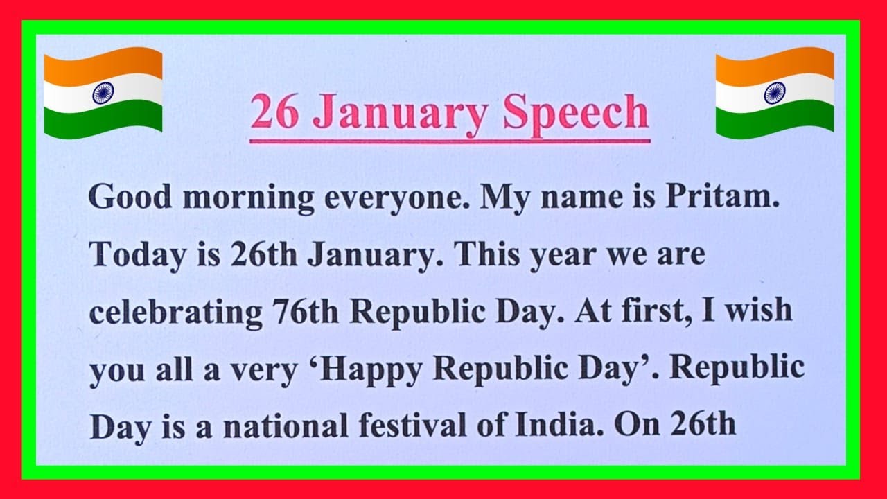 26 January Speech 2026 | Republic Day Speech in English 2026 | Speech On Republic Day in English
