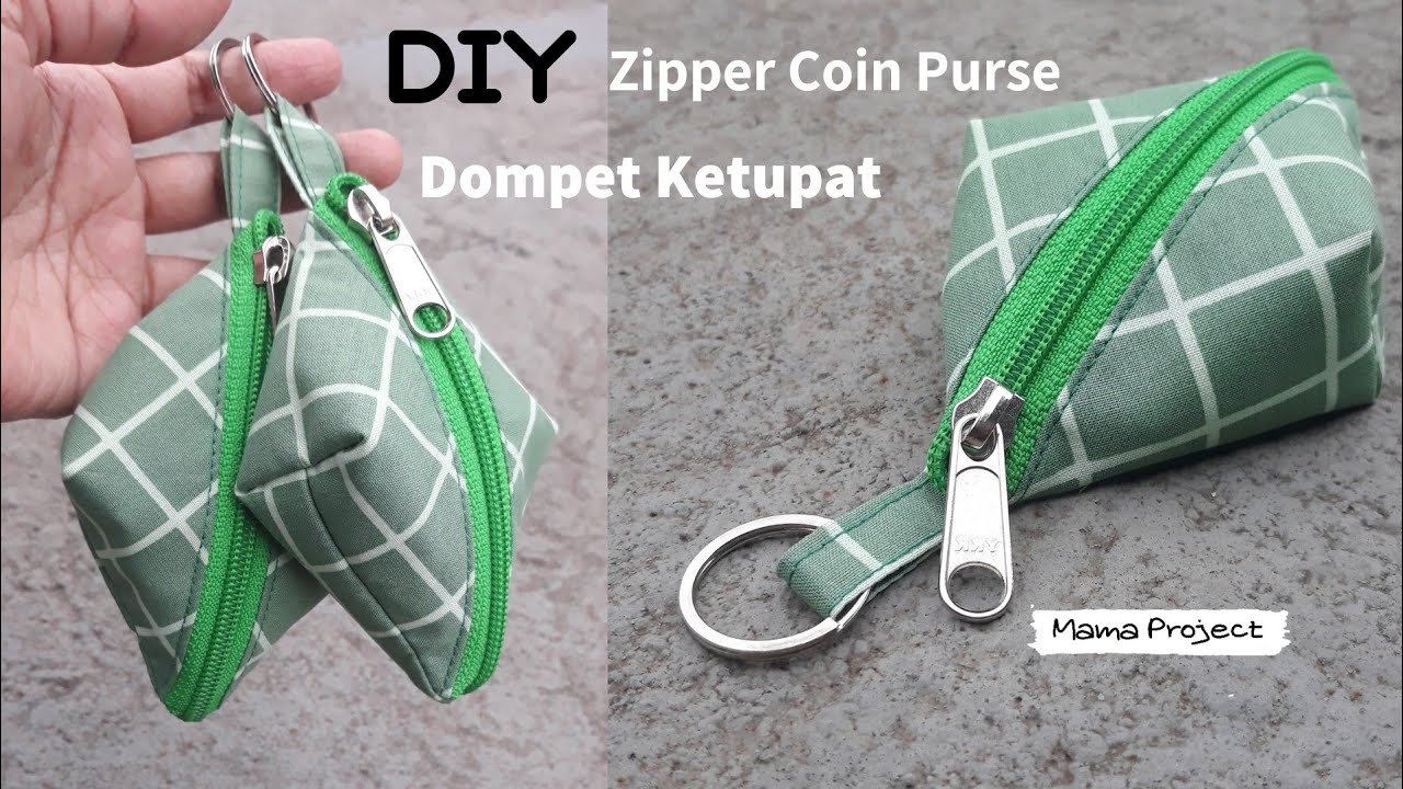 Zipper coin purse tutorial (with lining) | Cara membuat dompet lebaran | Dompet ketupat