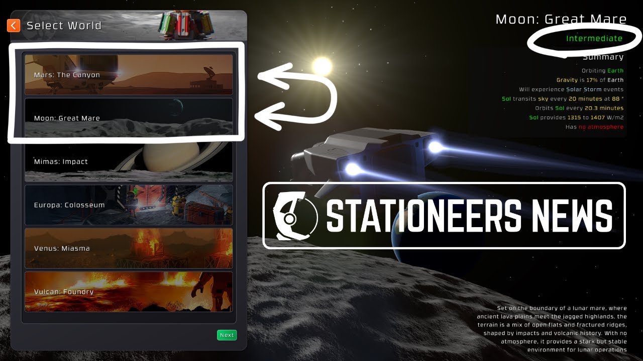 Stationeers News - Mars is first world. Moon counts as intermediate. (No idea why.)