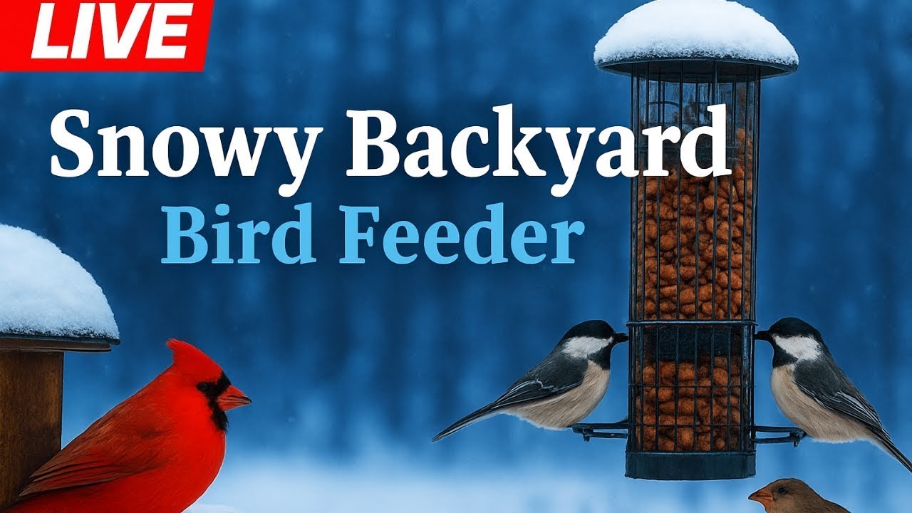 Snowy Backyard Birds & Squirrels for 1 Hour ❄️ | Peaceful Winter Feeder Sounds
