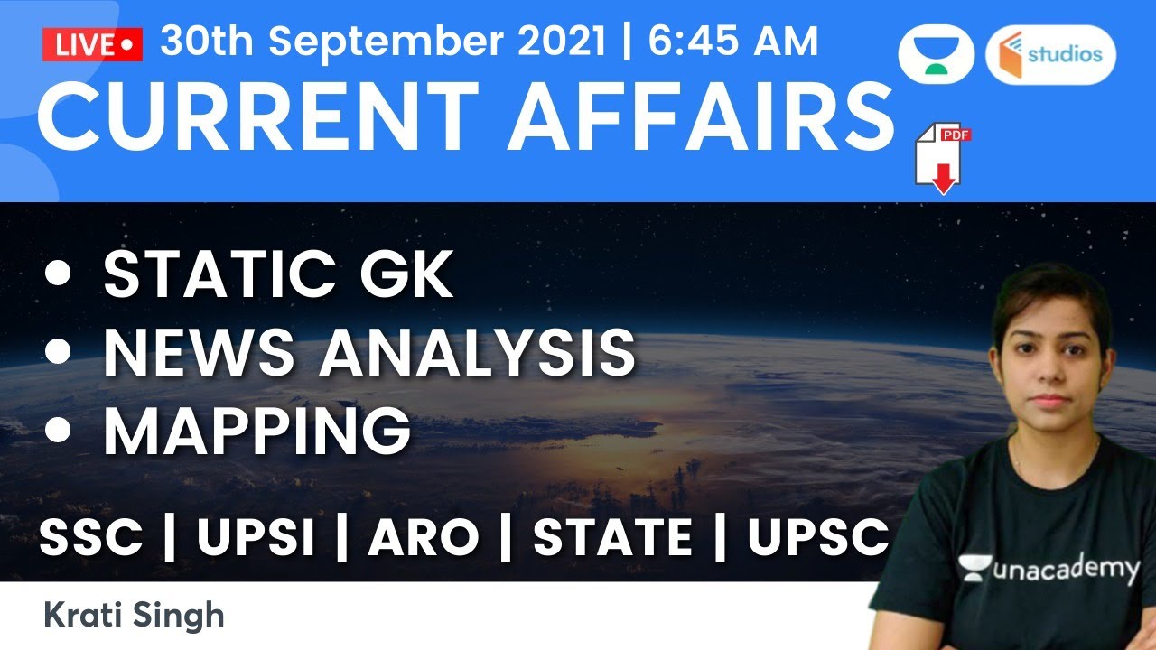Current Affairs | 30 September Current Affairs 2021 | Current Affairs Today by Krati Singh