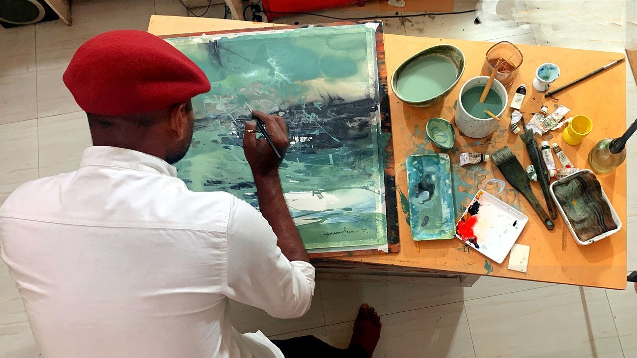 Semi Abstract Landscape Painting With Watercolor | Experimental Watercolour | Demo Shahanoor Mamun