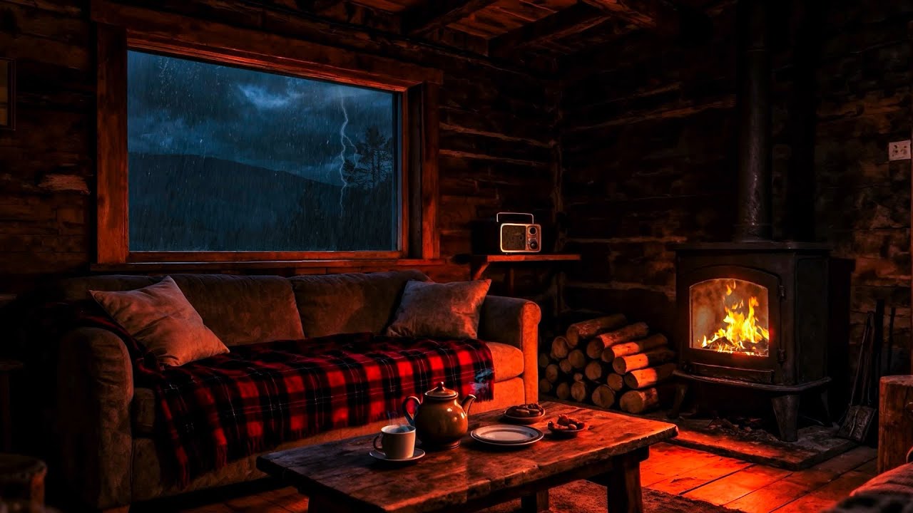 A Peaceful Rainy Night Lulling You To Sleep 😴 A Cozy Wooden Cabin With Crackling Fire, Tea & Candles