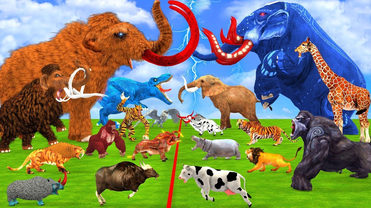 The Ultimate Battle 40 Wild Animals Mammals vs GIGA T-REX Dinosau Epic Run Zigzag Down Course