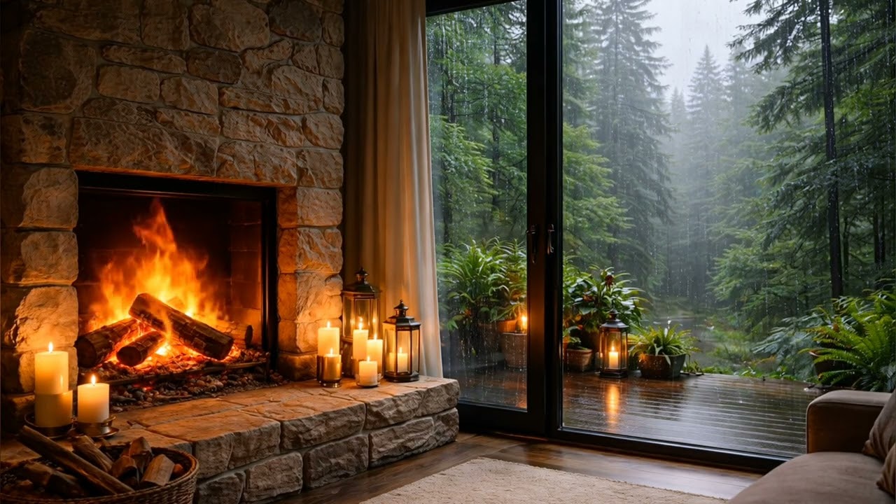 Rain Sounds for Sleep 🌧 Cozy Cabin Fireplace Ambience (3 Hours Relaxing Fire & Rain)