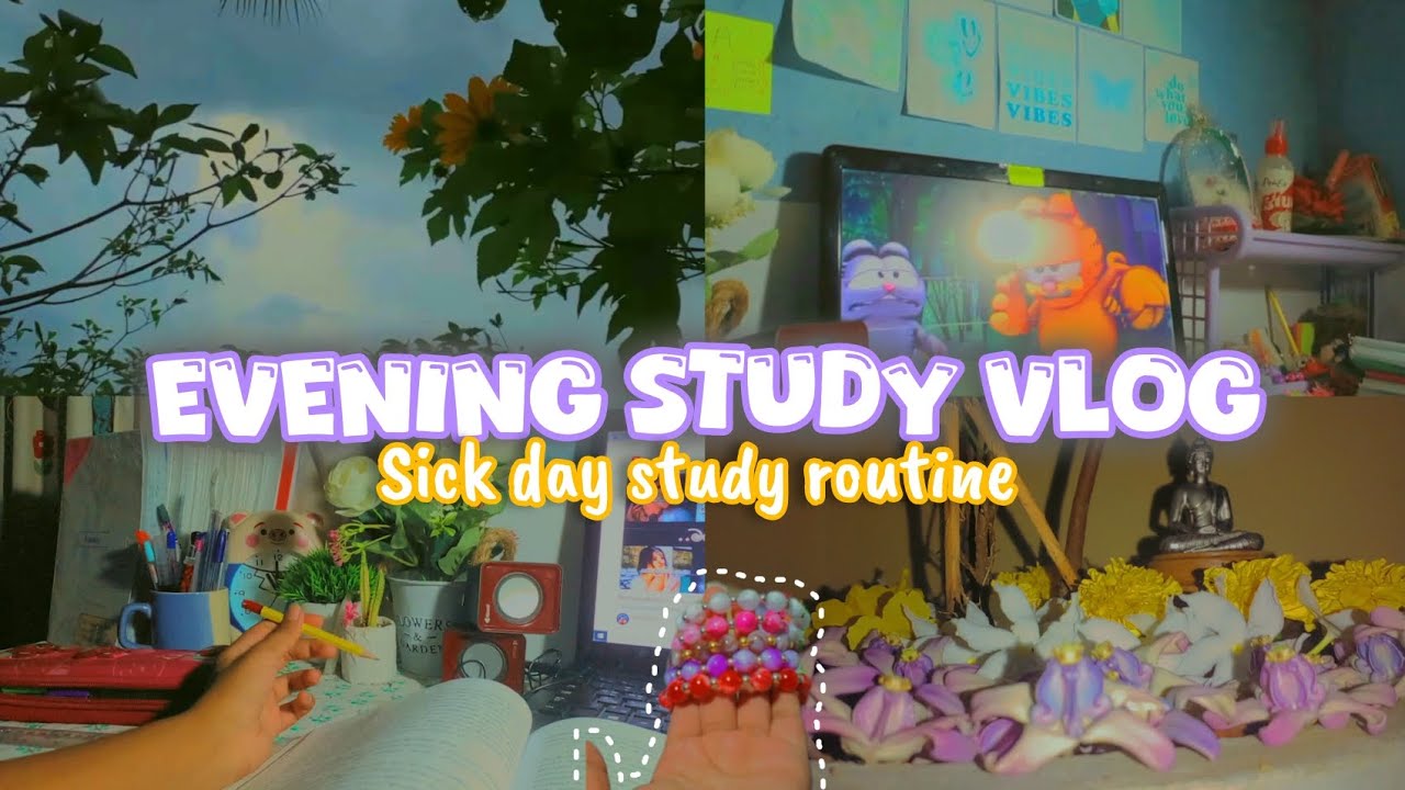 Sick day 📚 Evening study vlog 🌛| Calm & Soft 🧸🌼| Learn with lohii | සිංහල 🌚🥰