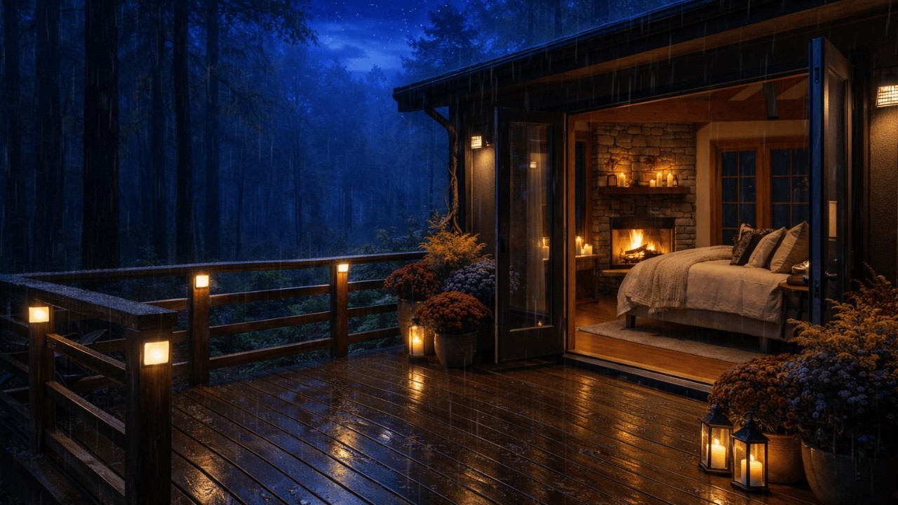 Rainy Forest Night | Cozy Bed, Firelight & Deep Sleep Ambience 🌙