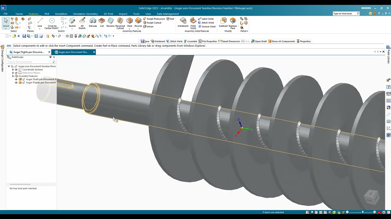 Solid Edge 2023: Creating an Auger