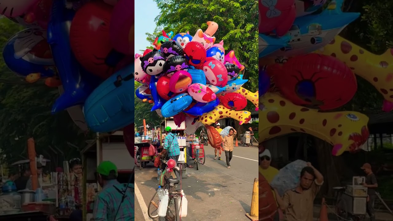 Balon labubu coklat kempes dan kuromi terbang