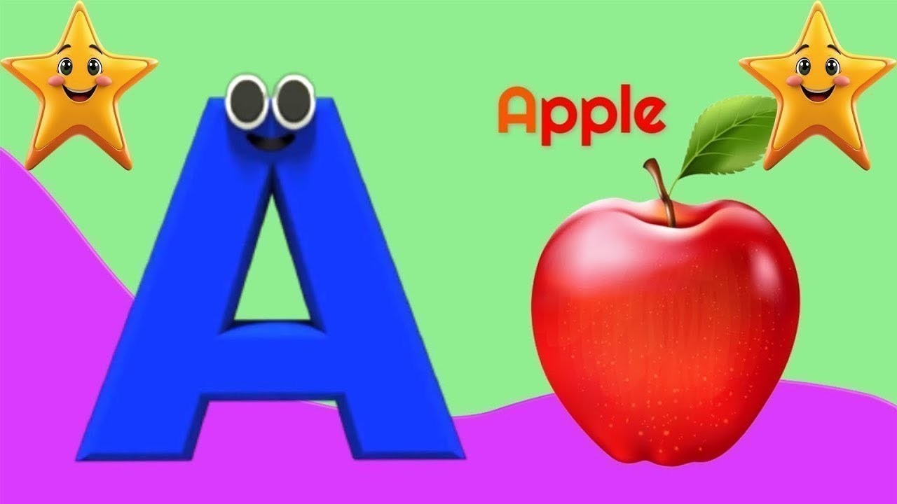 Песенка про фонетику ABC - обучающие видеопесни для малышей, буква А — яблоко, детские стишки, пе...